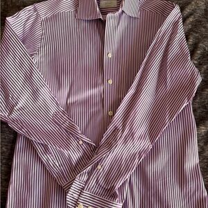 Eton Purple and White Striped Dress Shirt